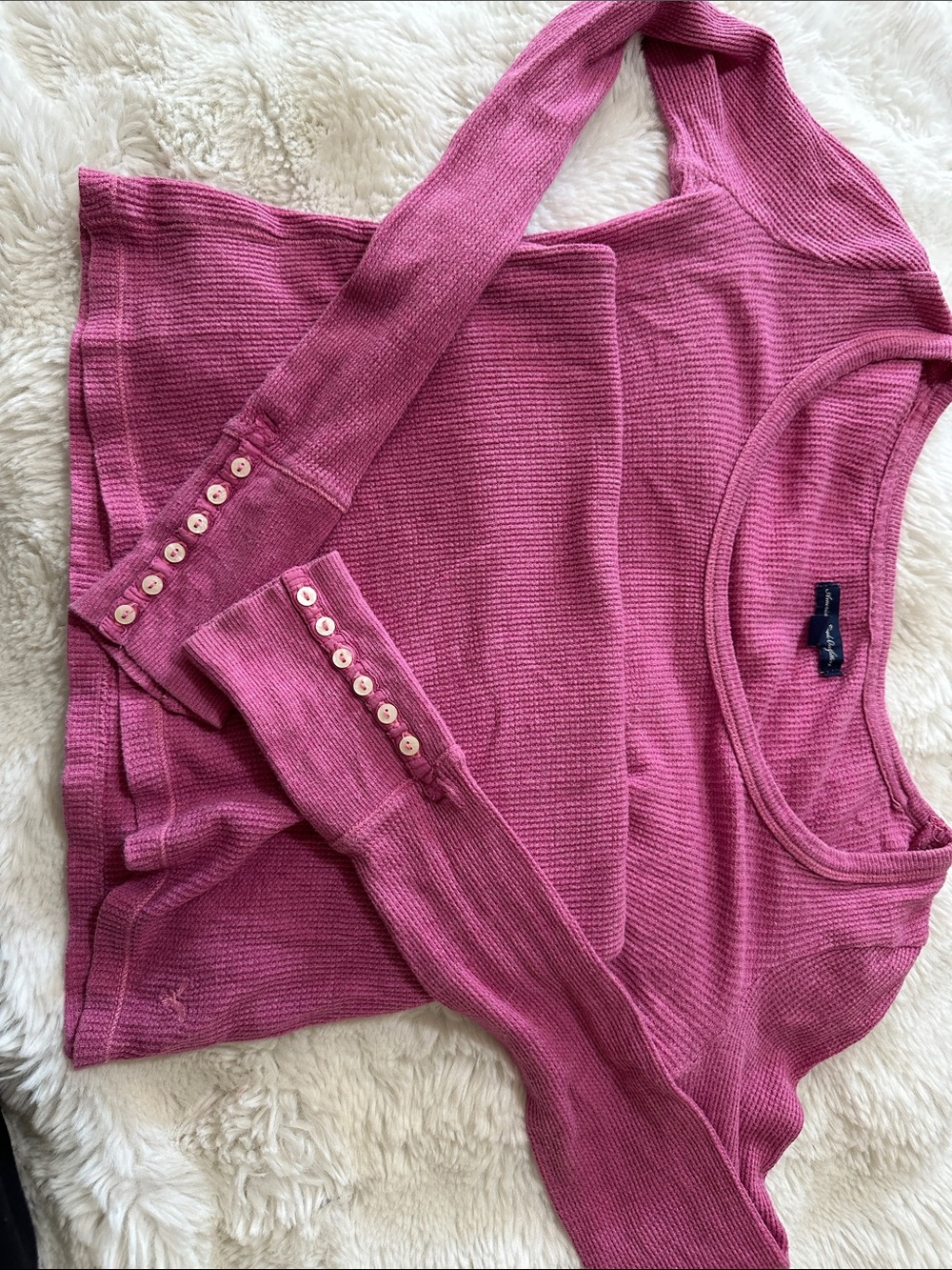 American Eagle Outfitters Rose Pink Scoop Neck Sweater with Button Cuffs